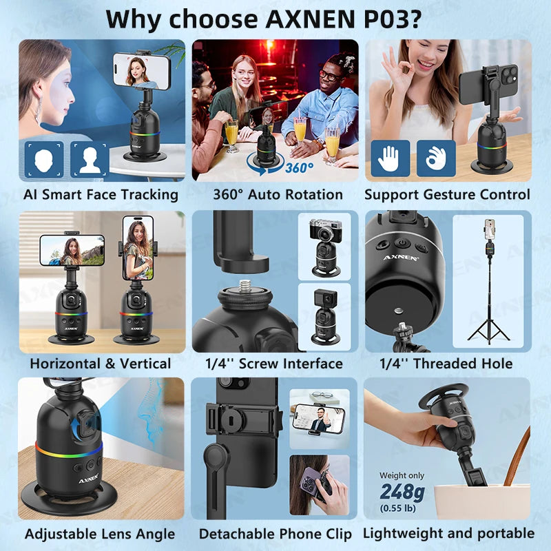 Premium AI-powered desktop vlog kit with 360° rotation support."