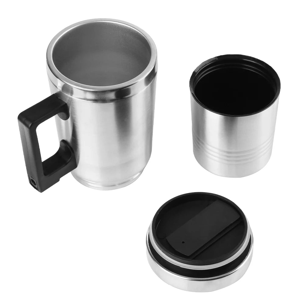 Car Electric Heating Cup Stainless Steel Camping Travel Kettle Vehicle Heating Cup Water Coffee Milk Thermal Mug 12V 450ml/300ml