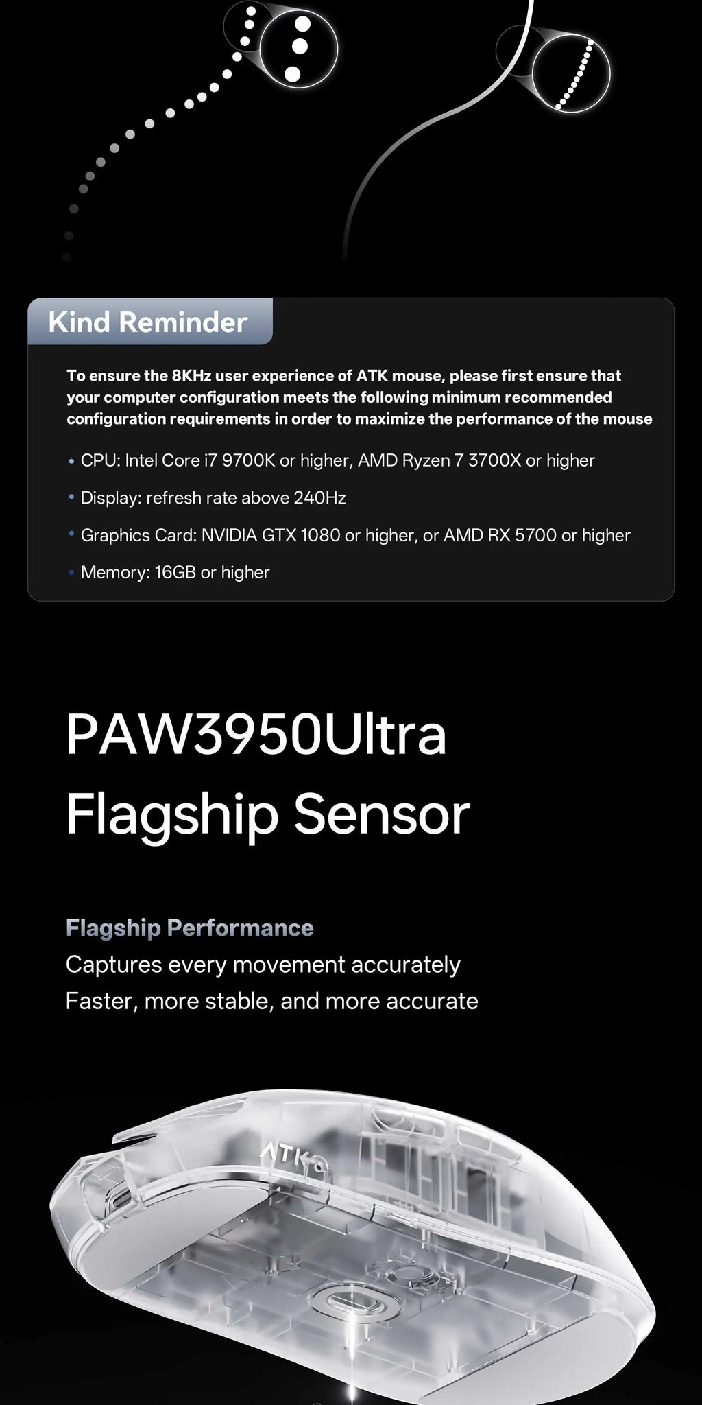 ATK Blazing Sky ZERO Ultralight Wireless Gaming Mouse Dual 8K PAW3950Ultra Transducer Wireless Mouse Ergonomic Mouse Foggy Mice
