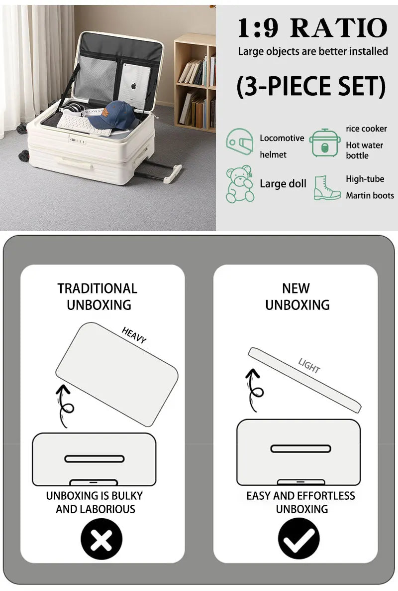 Multifunctional Front Opening Expandable Suitcase with Cup Holder Large Capacity Luggage 360° Shock Absorbing Wheels 20' 24' 28'