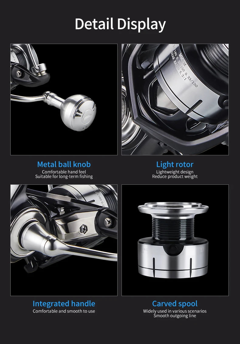 DEUKIO New arrival Saltwater Fishing Reel Metal Ball Knob Spinning Reels 2000-7000 3+1BB 5.2:1 Max Drag 15KG Water-Proof Reels