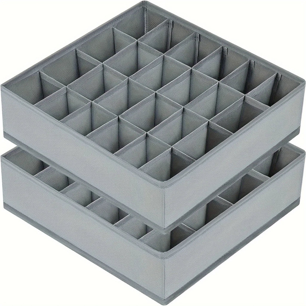 Foldable Fabric Storage Box with 24 Compartments Stackable Organizer for Socks Ties Underwear Space-Saving Drawer Divider