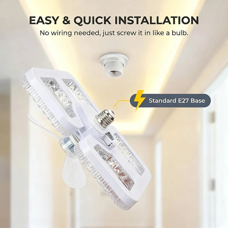 48W Ceiling Fan Light E27 Remote Control 4 heads Circular/Square Timer-controlled Converter Base Lighting Base Bedroom Living R