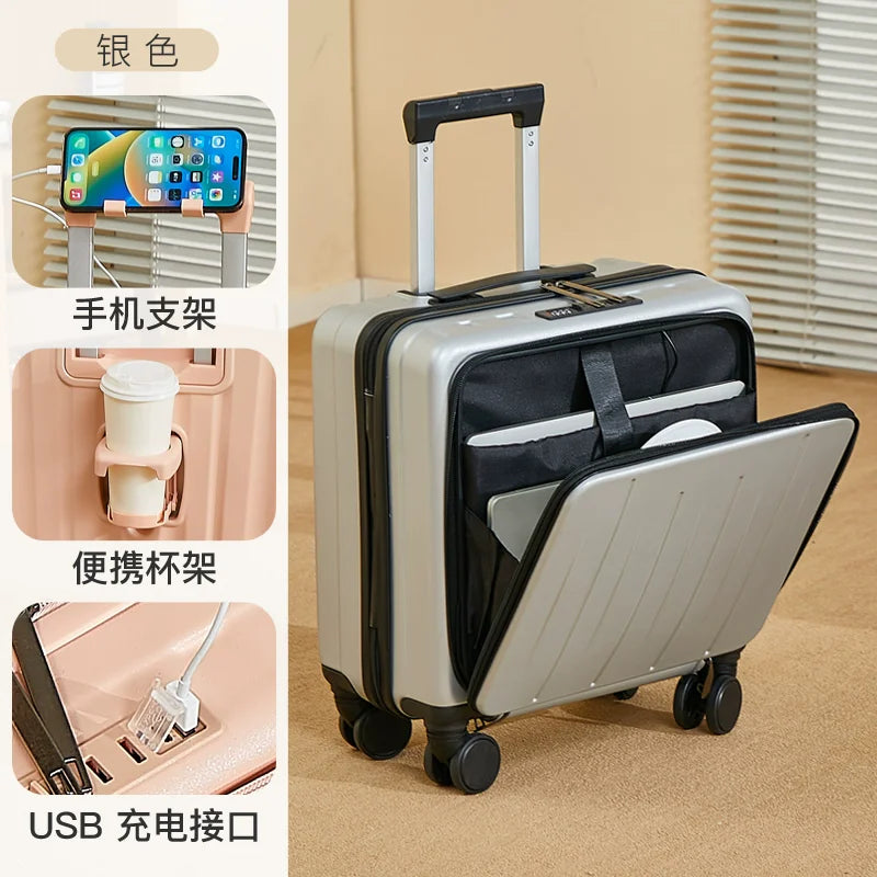 18 inches Suitcase Light Weight Suitcase Large Capacity Travel Case Spinner Wheels Suitcase Small Luggage Compartment
