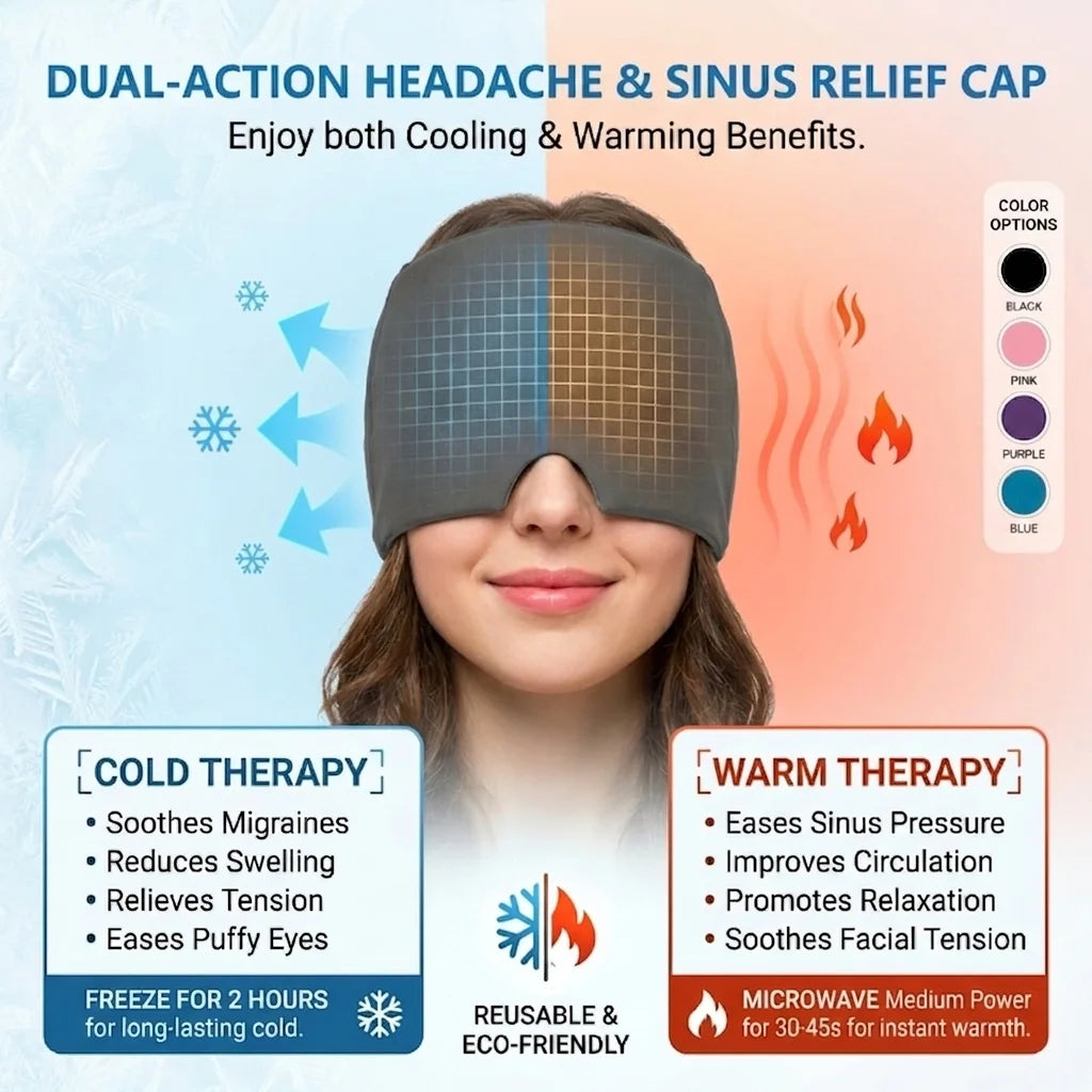 Single‑Sided Gel Ice Headache Relief Hat, Cold Compression Eye Mask, Reusable Portable Cooling Cap for Migraine Pain Home Use