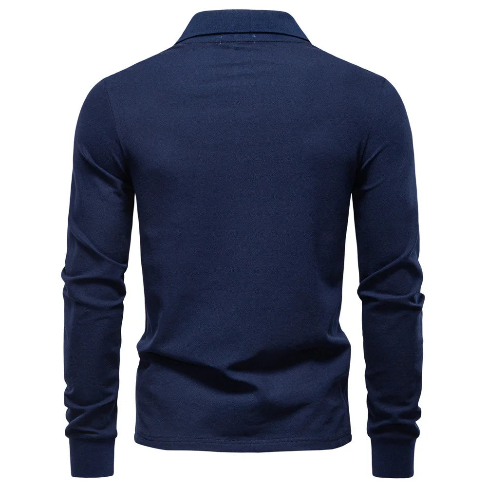2025 Autumn New Men's Deer Embroidery Cotton Rich Blend Breathable Polo Shirts Long Sleeve Social Business Golf Polo Shirts Male
