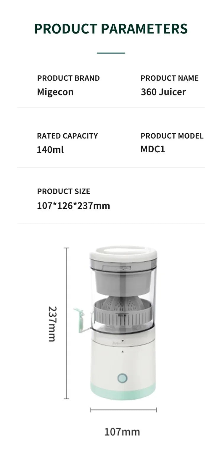 Portable Electric Juicer USB Rechargeable Wireless Mini Fruit Blender Automatic Juice Squeezer for Home Travel Office