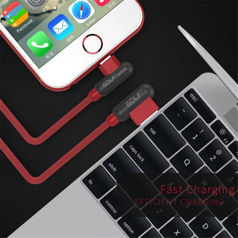 Double Elbow USB Fast Charging Cable For iPhone 11 12 13 Mini 14 Pro XS Max X XR 6 6S 7 8 Plus SE Phone Gaming Quick Charge Cord