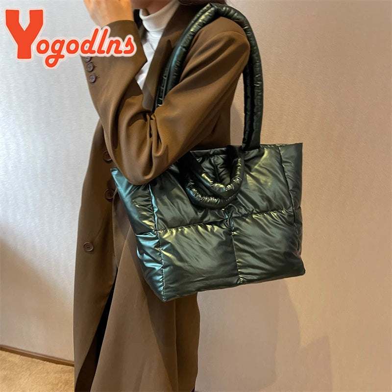 Yogodlns Large Capacity Underarm Bag Fashion Quilted Women Shoulder Bag Designer Space Padded Cotton Handbag Luxury Shopper Tote