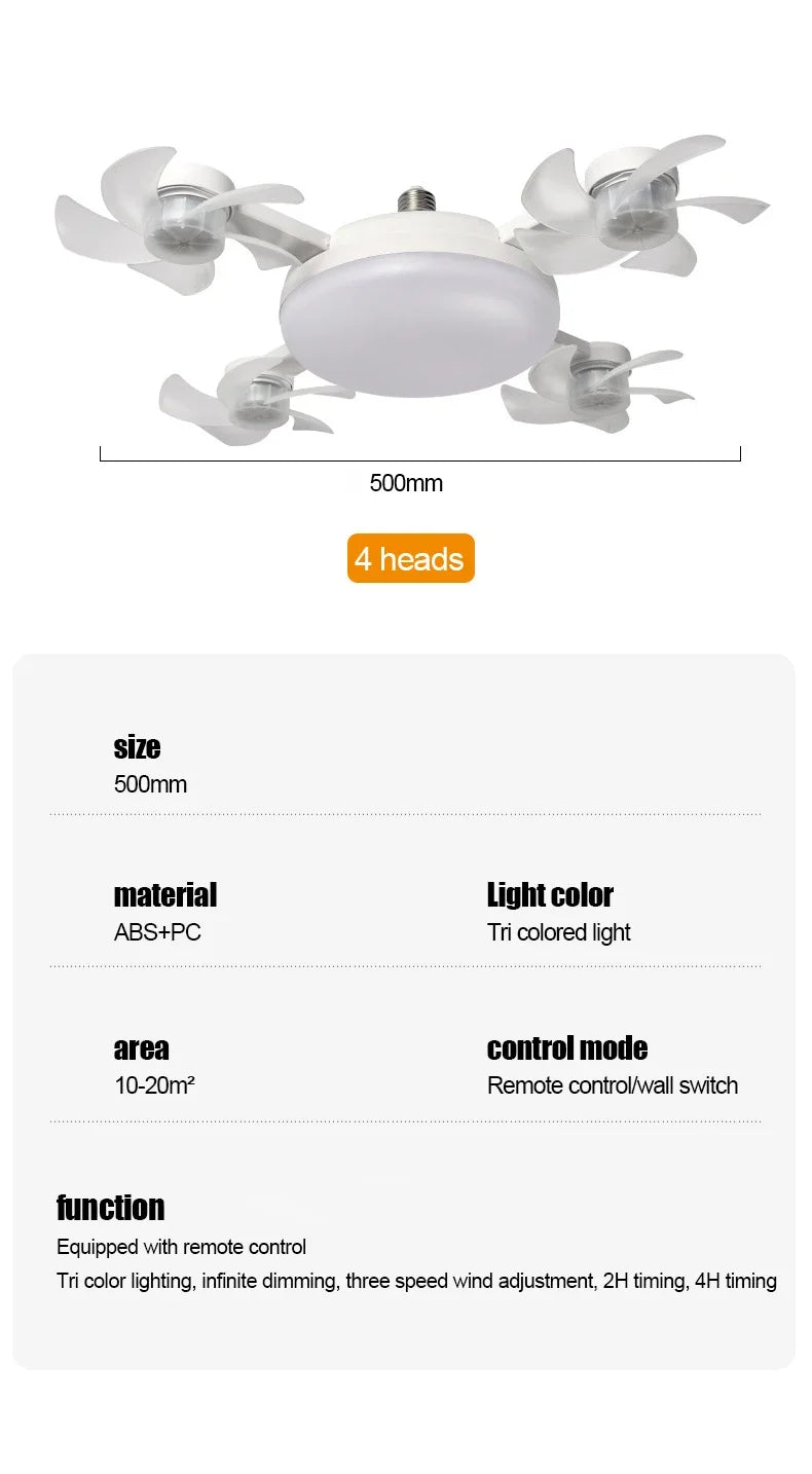 E27 LED Ceiling Fan Light with Remote Control Dimmer Function 50 60W Ceiling Light Drone Shaped Fan Light for Living Room Study