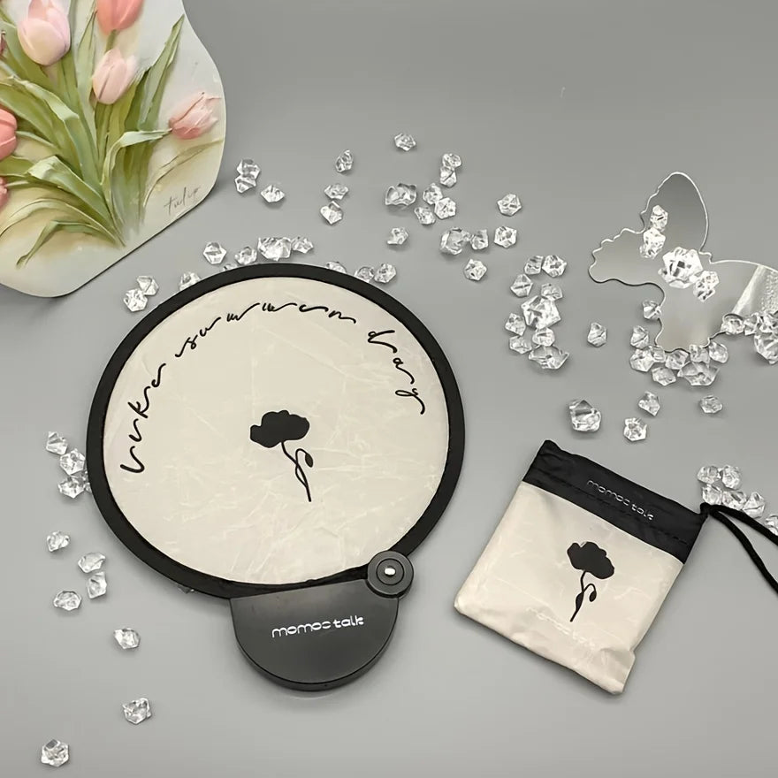 Portable handheld folding fan with storage bag, compact and portable, suitable for outdoor activities in summer