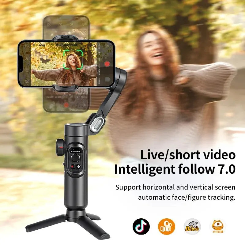 "Ultra-compact smartphone stabilizer for cinematic mobile content."