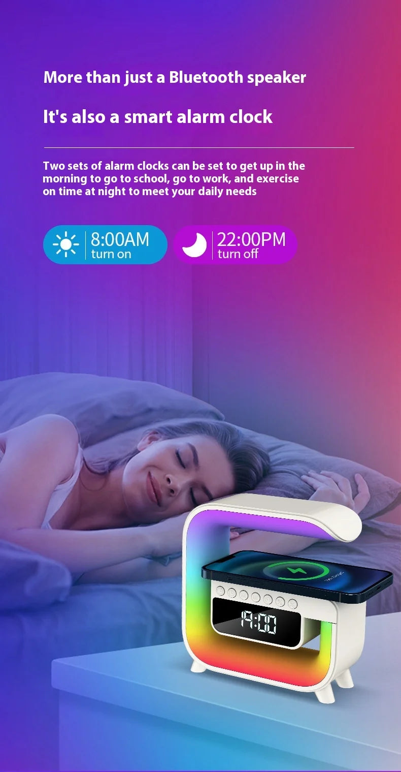 Multifunction Wireless Bluetooth Speaker Charger Pad Stand TF RGB Night Light Fast Charging Station for Mobile Phone Speaker