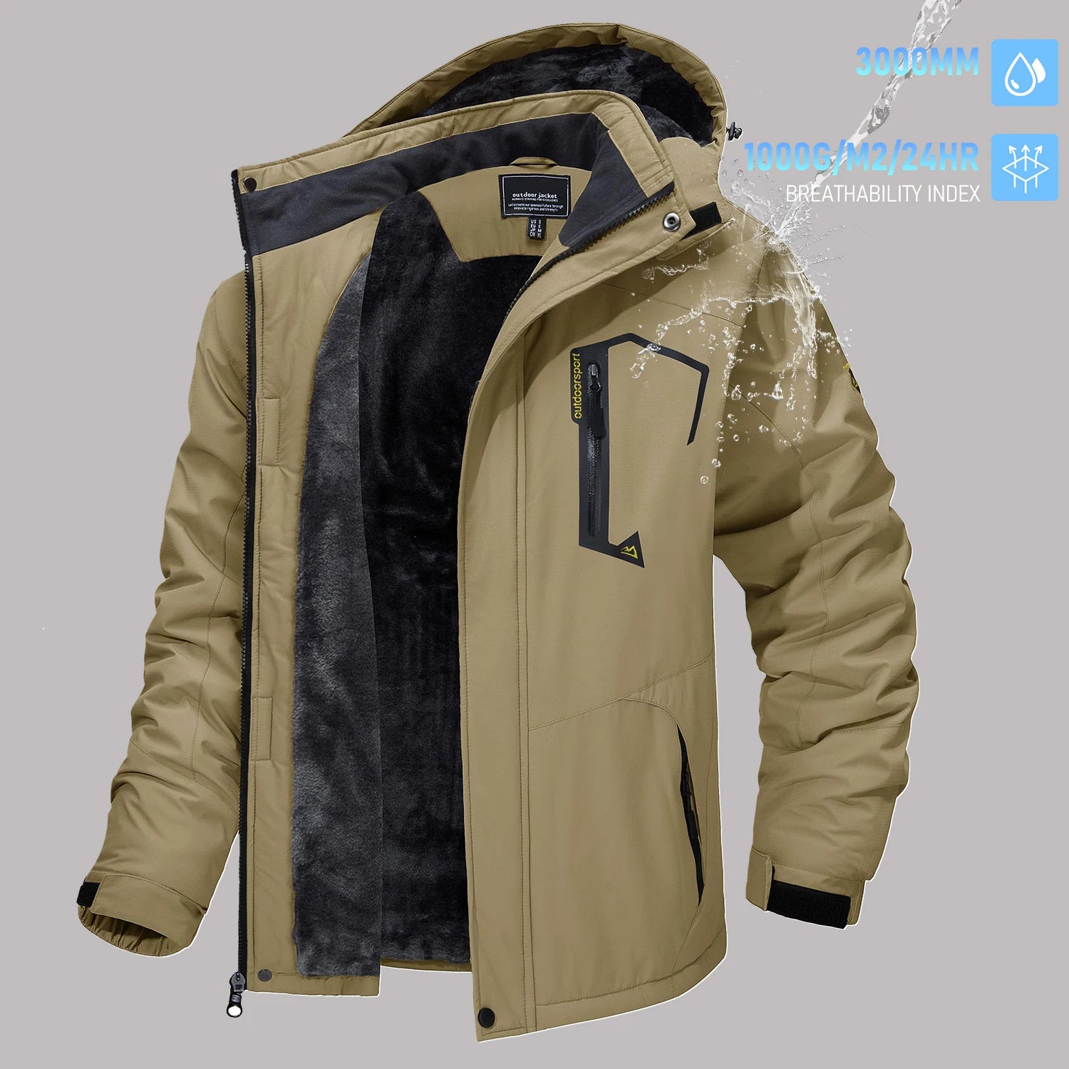 TACVASEN Men's Winter Ski Jackets Waterproof Fleece Coats Insulated Thermal Snowboard Jacket Parka Raincoat with Hood Man Parka