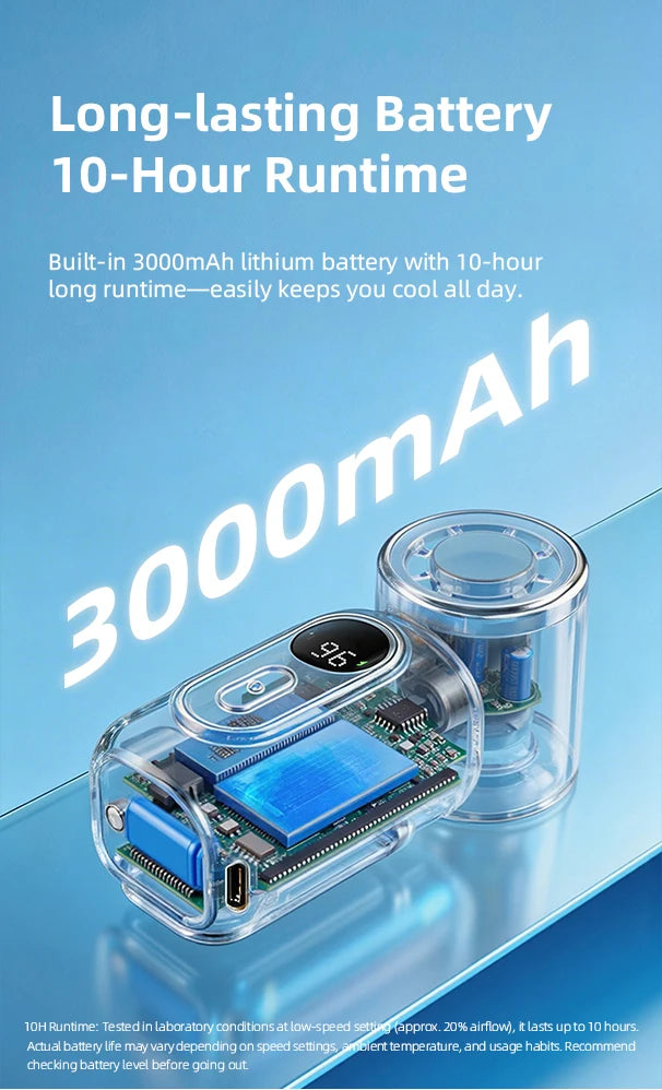 Portable Mini Fan Handheld Small Fan 5 Speed 3000mAh USB Rechargeable LED Display 180° Rotatable Clip Cooling Turbo Fans