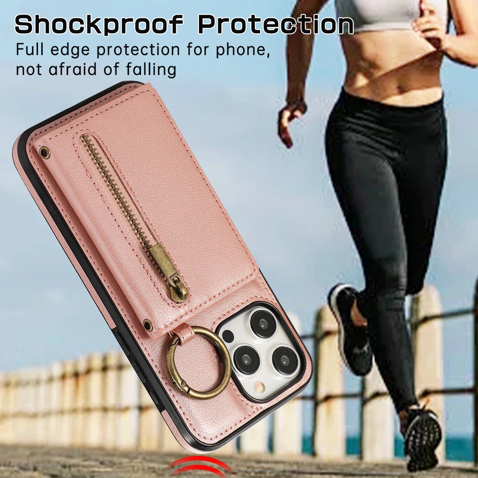 Crossbody Cards Solt Triple Wallet Leather Zipper Case For iPhone 15 16 Pro Max 14 Plus 13 12 11 XS XR SE2022 Ring Holder Cover