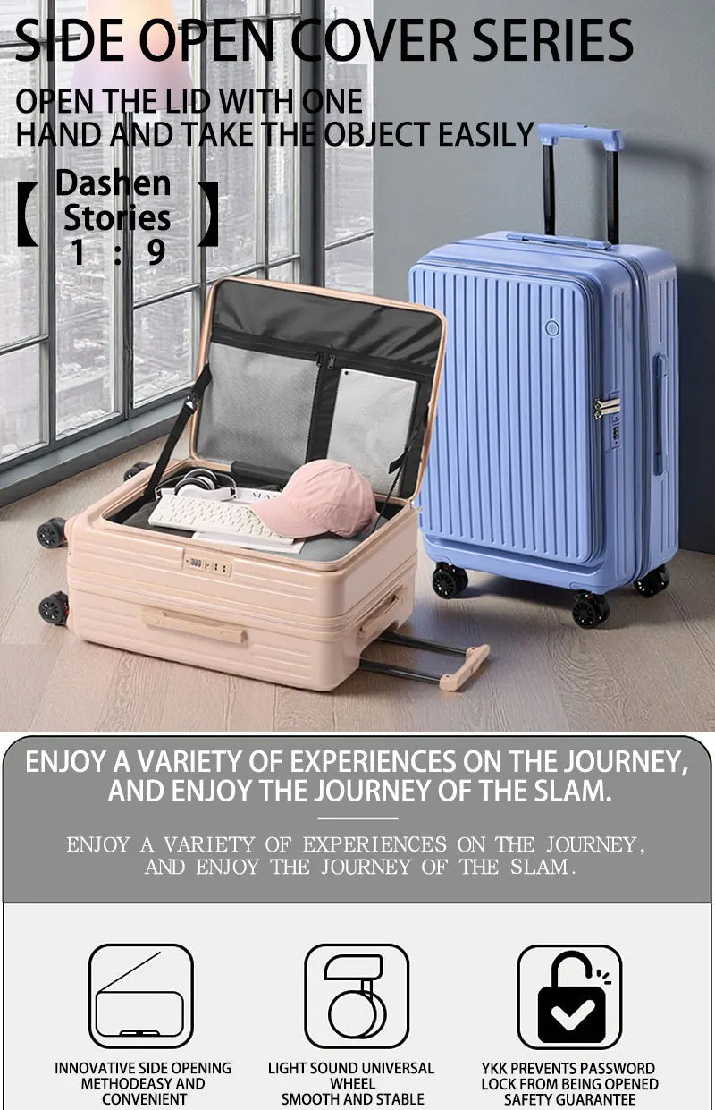Multifunctional Front Opening Expandable Suitcase with Cup Holder Large Capacity Luggage 360° Shock Absorbing Wheels 20' 24' 28'