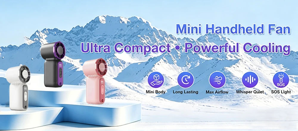 Portable Mini  Handheld Fan Personal Pocket-Sized Digital Display Hand Fan USB Rechargeable Outdoor Small Pocket Hand Fan