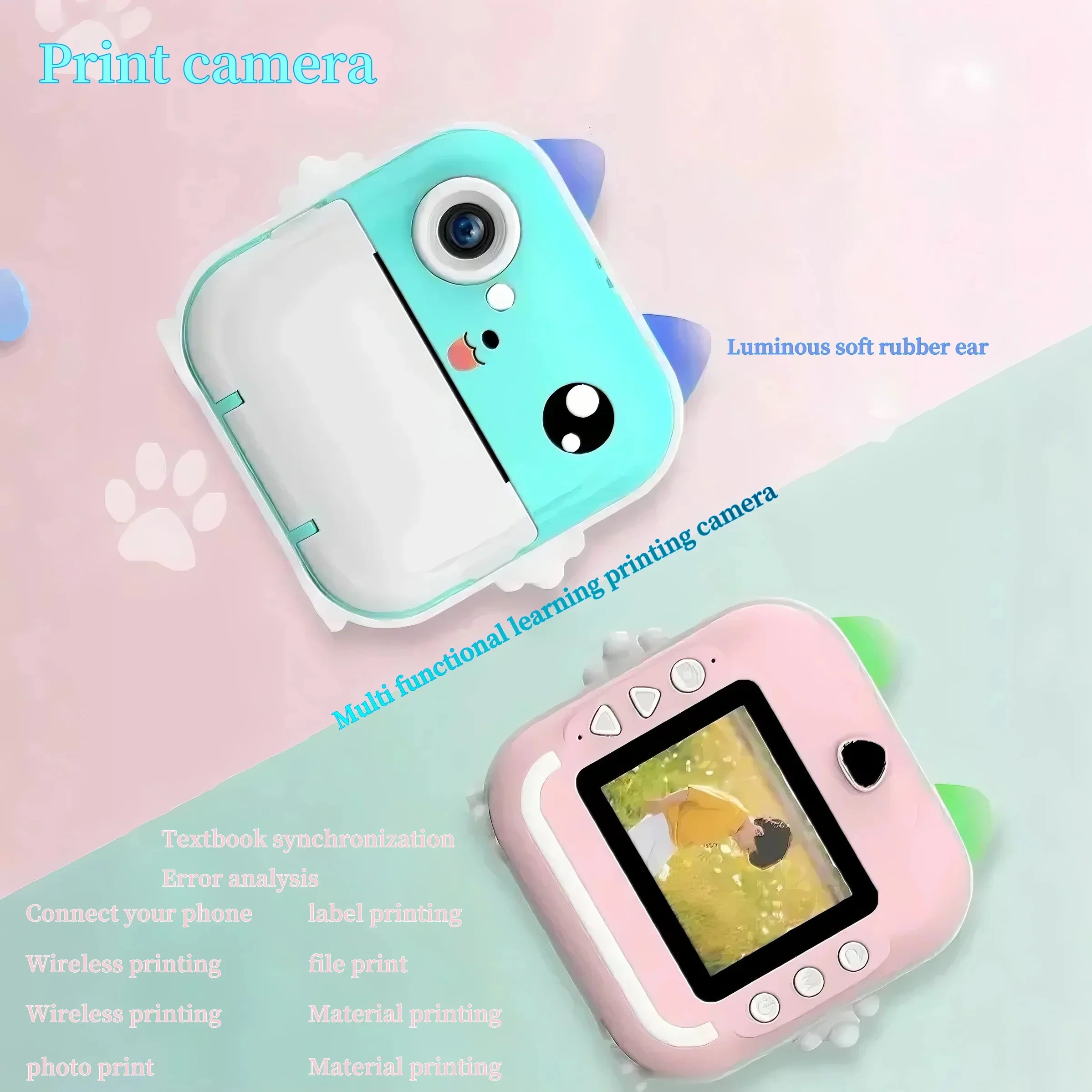 Children Camera Instant Print Mini Digital Video Camera for Kids   HD Screen APP Connect children's digital camera toys as gifts