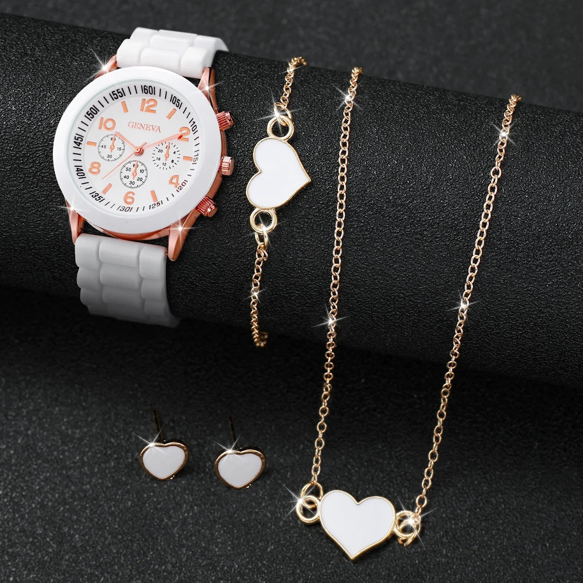 5/6PCS Women Watches Fashion Arabic Dial Silicone Band Quartz Watch Reloj Mujer Girls Clock Gift Jewelry Set（Without Box）