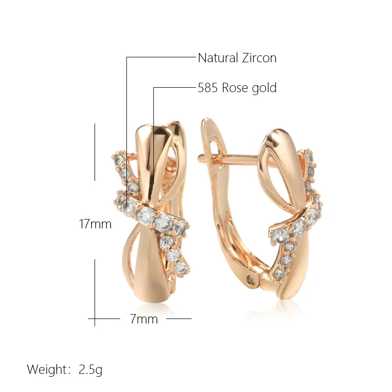 Kinel Hot 585 Rose Gold Color Earrings For Women Girl Fashion Bowknot Natural Zircon Accessories High Quality Daily Jewelry