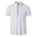 Men's Retro Shirt Short Sleeve Cotton Linen Lightweight Breathable Solid Color Fashion Tops Pirate V-neck Male Stylish Shirs