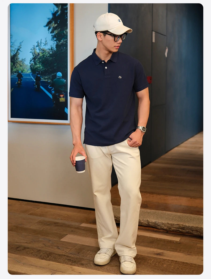 SIMWOOD 2026 Summer New Oversize Polo Shirts Men Breathable Comfortable Moisture-Wicking T-shirt Tops