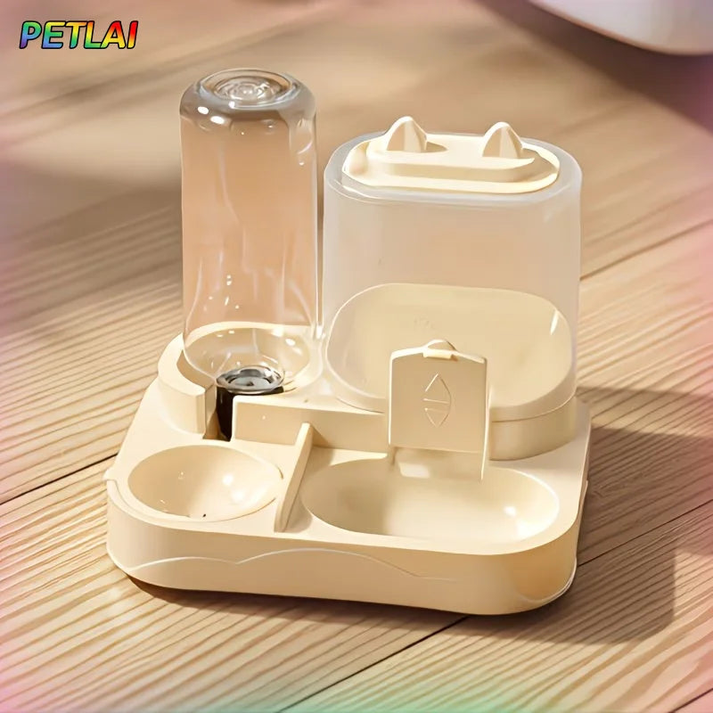 Pet drinking and feeding unit separates dry and wet food made of durable plastic with transparent design without battery for cat