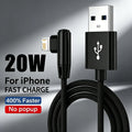 90° Elbow 20W Fast Charge Cable USB For iPhone 11 12 13 Mini 14 Pro Max X XR XS Max 6 7 8 Plus Quick Charging Fabric Phone Cable