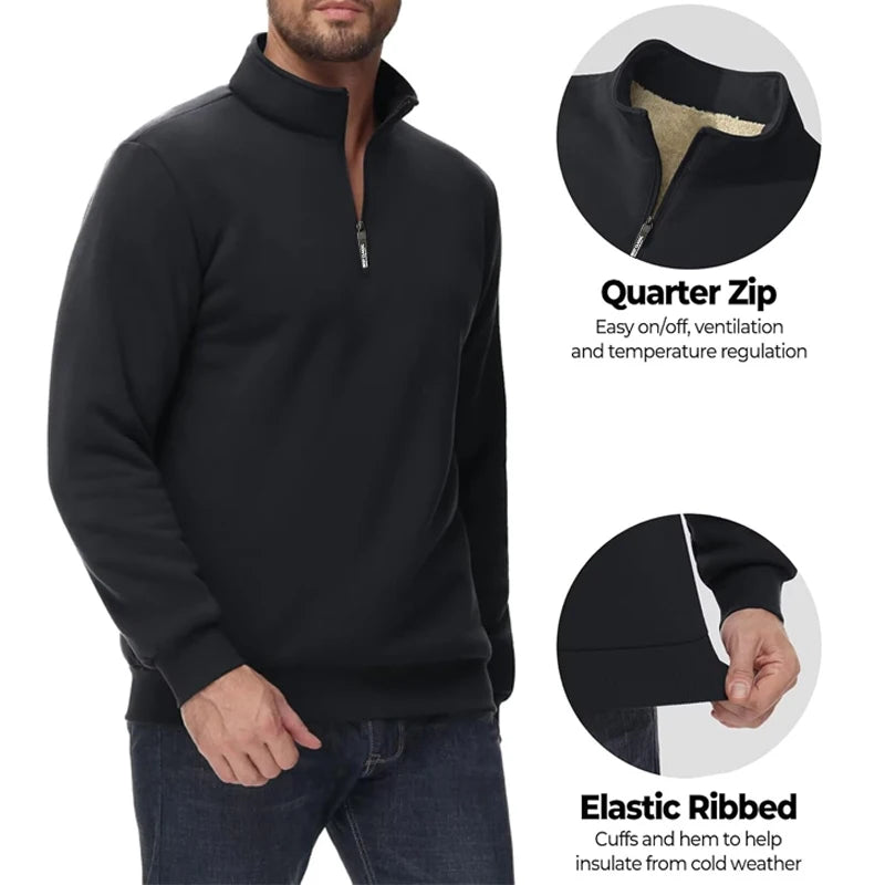 3 Pack Men's Long Sleeve Zip Thick Pullover Winter Warm Sherpa Lined TShirt Men Autumn Outdoor Heavyweight Sweatshirts US SIZE