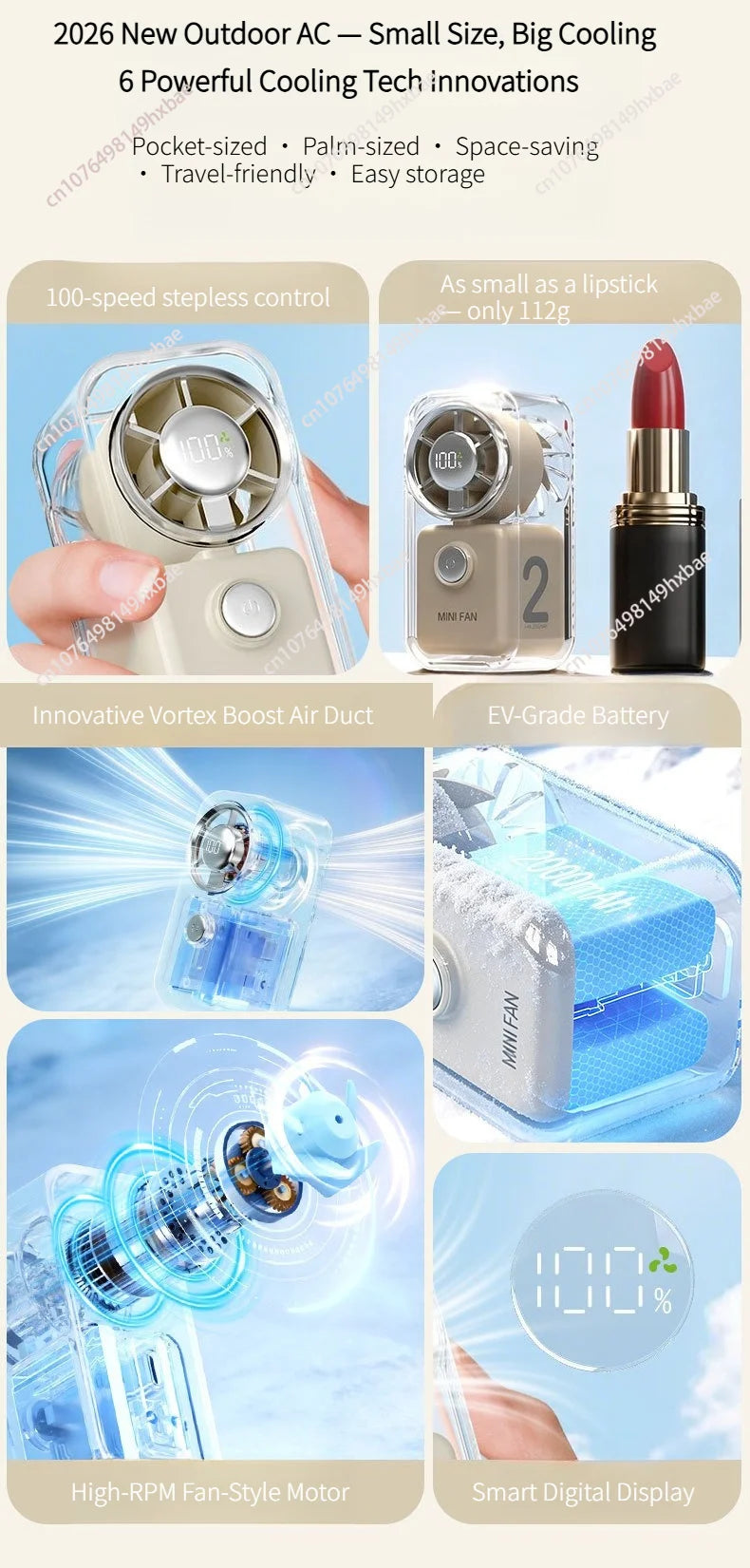 Portable mini fan | silent | long battery life/mini handheld fan, portable USB charging pocket fan, 5-speed silent cooling fan