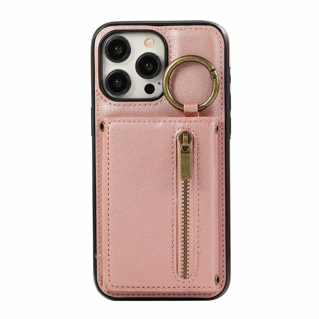 Crossbody Cards Solt Triple Wallet Leather Zipper Case For iPhone 15 16 Pro Max 14 Plus 13 12 11 XS XR SE2022 Ring Holder Cover
