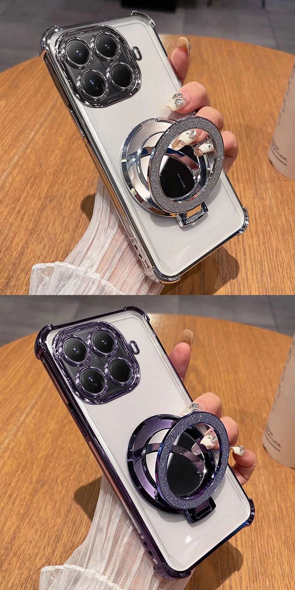 For Xiaomi 15T Pro 17T Pro Glitter Mirror Magnetic Stand Holder Case For Xiaomi 17 Max Shockproof Soft Silicone Plating Cover