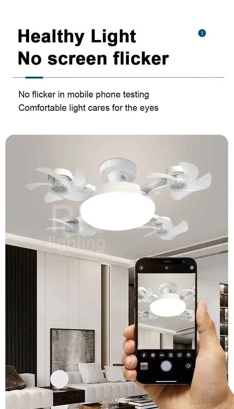 Remote Control Dimmable LED Fan Light E27 Ceiling Fan with Light 3Color Eye Protection Strobe Free Bedroom Kitchen Garage Office