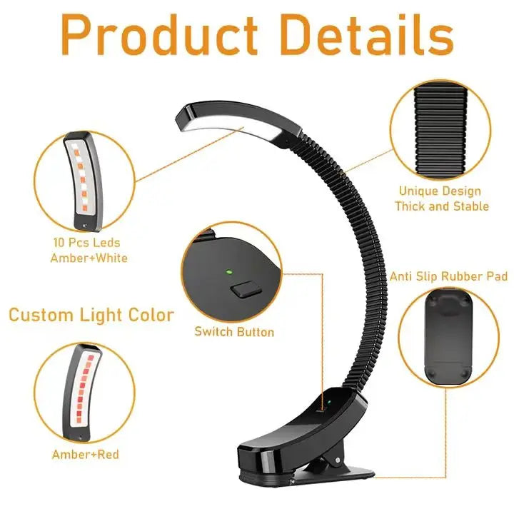 Blue light Blocking Book Light Rechargeable USB Clip On No blue Amber LED Light for Reading Eye Healthy Stepless Dimming Lamps