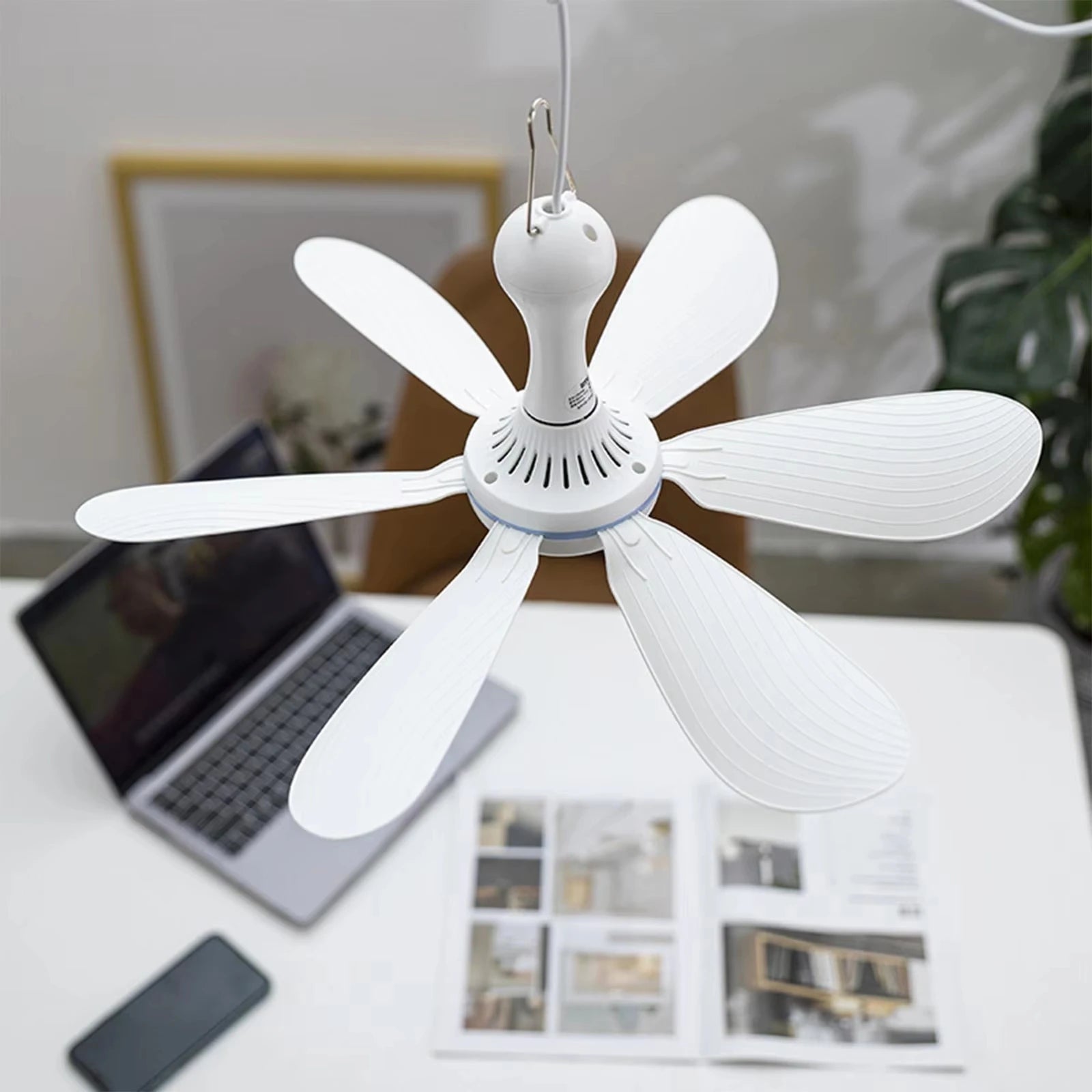XIAOTREE USB Ceiling Fan DC 5V Air Circulator Fan 6 Detachable Blades Portable Hanging Ceiling Fans Camping Fan for RV & Home