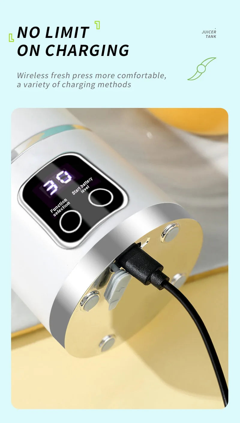 Outdoor portable juicer cup, rechargeable mini juicer, portable juicer, fruit and vegetable juicer with LED display