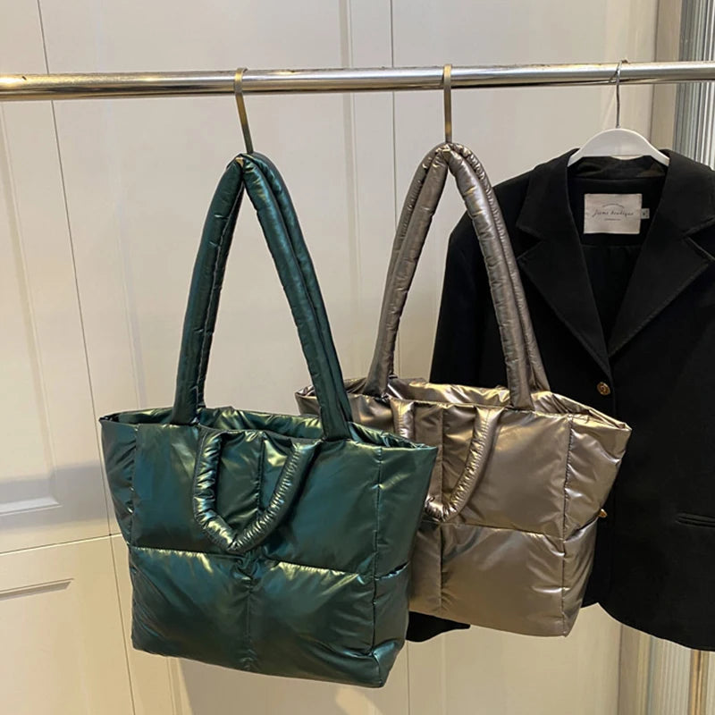 Yogodlns Large Capacity Underarm Bag Fashion Quilted Women Shoulder Bag Designer Space Padded Cotton Handbag Luxury Shopper Tote