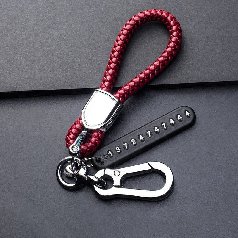 Fashion Men's Car Key Chain Key Ring Female Leather PU Lanyard Pendant Anti-lost Mobile Phone Number Plate Keychain Accessories