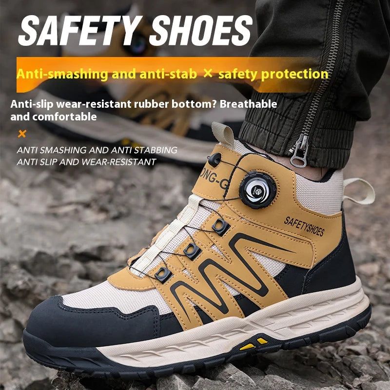 Rotating Button New Safety Shoes Men Anti-smash Anti-puncture Work Shoes Fashion Men Sport Shoes Security Protective Boots Men