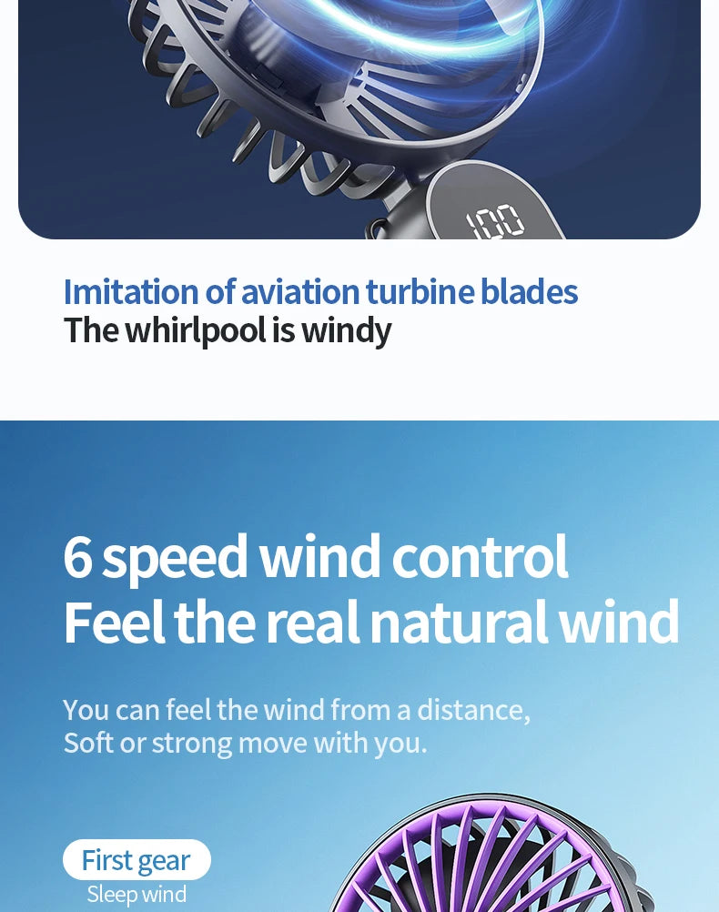 Portable Handheld Fan Mini USB Fan With 6 Speeds and Digital Display Foldable 3-in-1 Handheld Neck and Desktop Fan For Outdoor