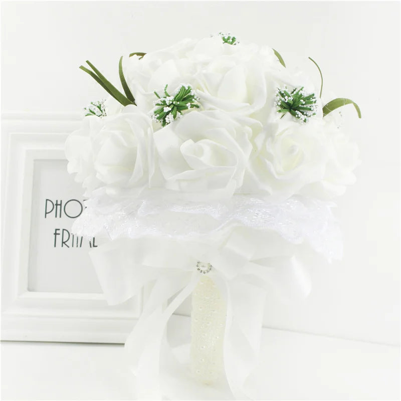 YO CHO Royal Blue Color Wedding Bridal Bouquet Artificial Flowers Blue Wedding Bouquet for Bridesmaids