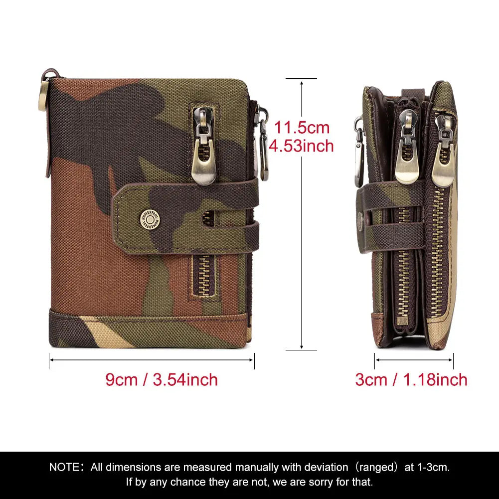 Oxford Wallet for Men RFID Blocking Credit Cards Holder Purse with Zipper Coin PurseClassic Biker Short Chain Portomonee