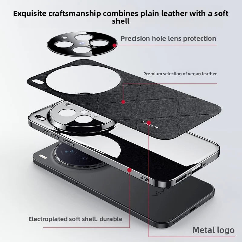 For VIVO X300 Pro X 300 Luxury Leather Plating Frame Case for VIVO X300pro Camera Protection Shockproof Bumper Cover Capa