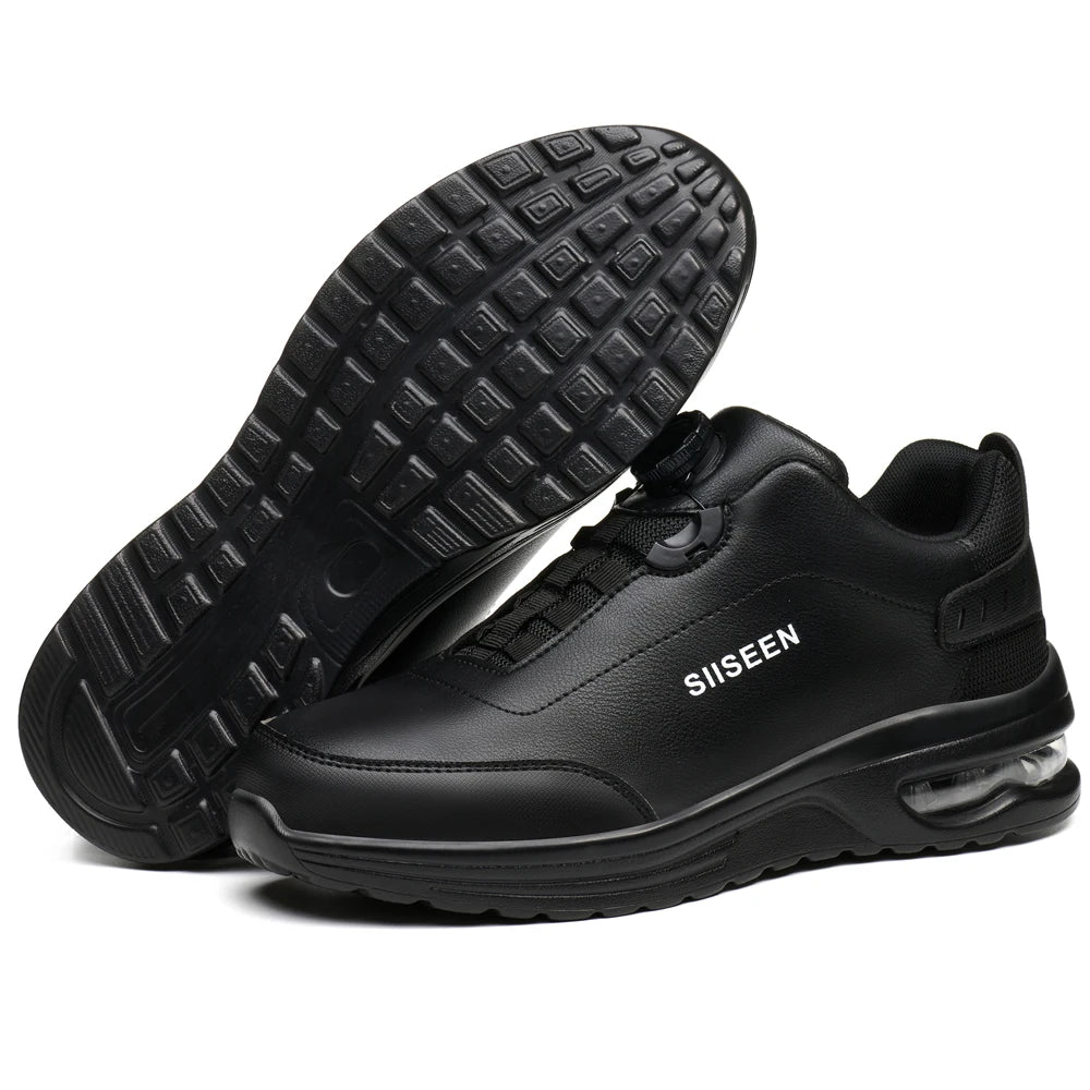 New Waterproof Safety Shoes Men Boots Rotating Button W0ork Sneakers Leather Shoes Anti-Smash Anti-Puncture Security Work Boots