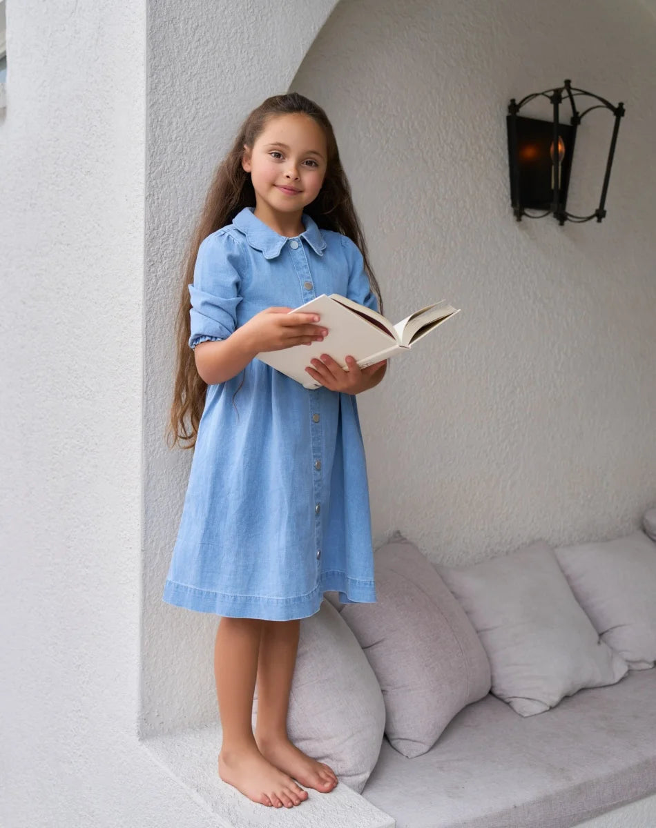 AS  SS2026 blue denim Collection super high quality bamboo knot denim fabric boys girls family match weekday clothes