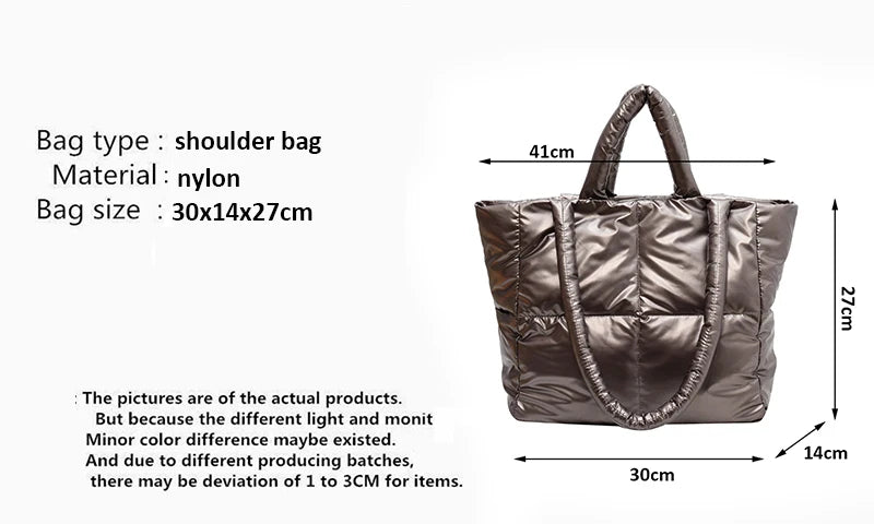 Yogodlns Large Capacity Underarm Bag Fashion Quilted Women Shoulder Bag Designer Space Padded Cotton Handbag Luxury Shopper Tote