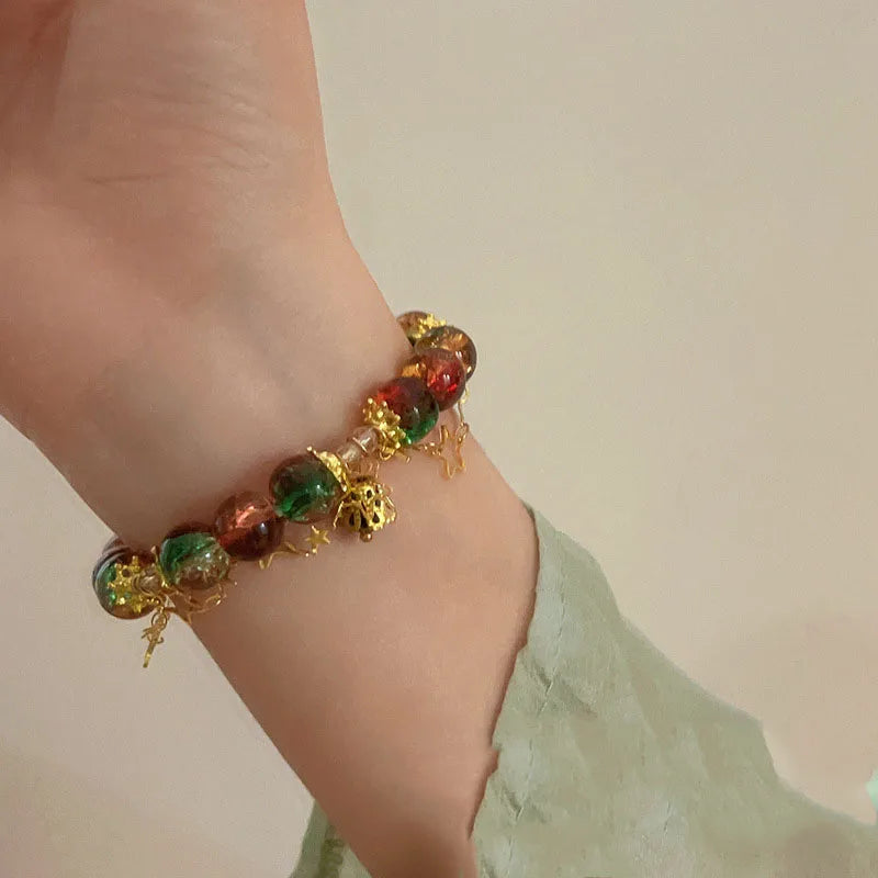 Star Bead Imitation Glass Bracelet for Girls' Christmas, Colorful and Trendy Atmosphere, High-End and Versatile Bracelet Gifts