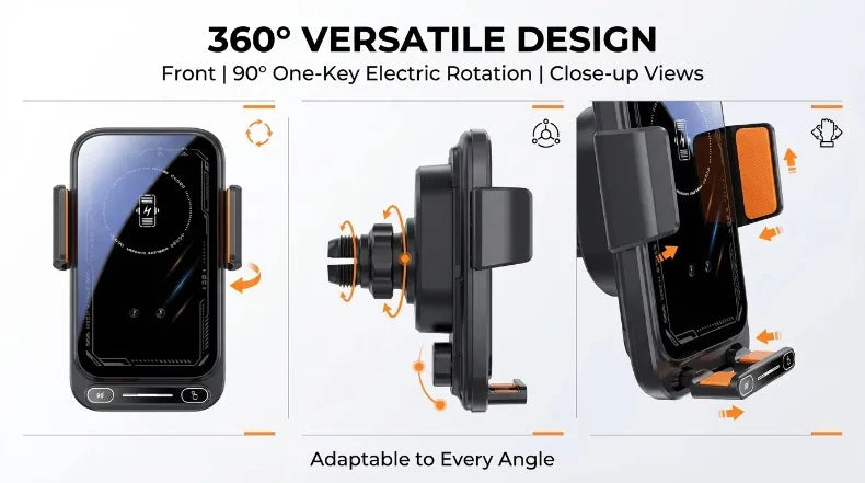 2026 New Upgraded 15W Qi FCC ROHS Car Phone Charger Holder Auto Induction One Key Release 360 Rotating for Dashboard Windshield