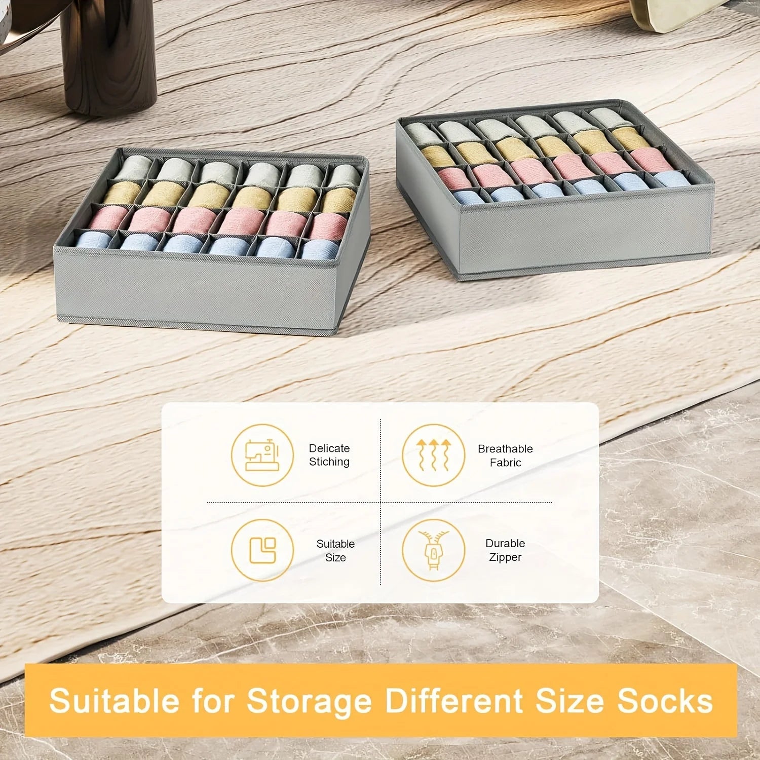 Foldable Fabric Storage Box with 24 Compartments Stackable Organizer for Socks Ties Underwear Space-Saving Drawer Divider